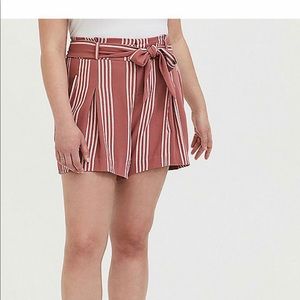 Pink and White Striped Bag Shorts